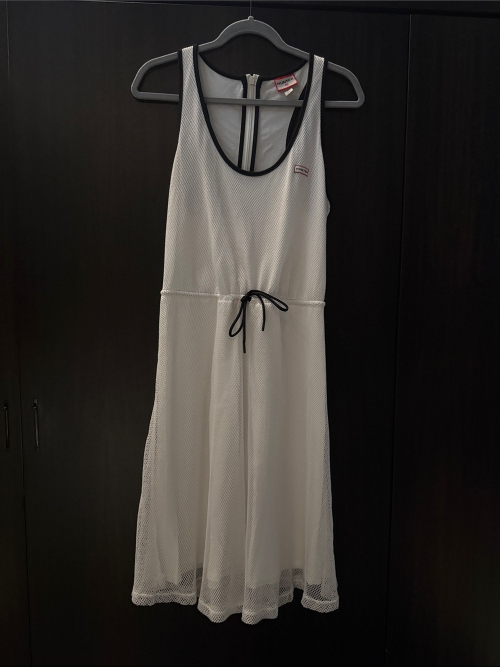 Hunter for Target White Mesh Midi Dress with Black Trim and Tie